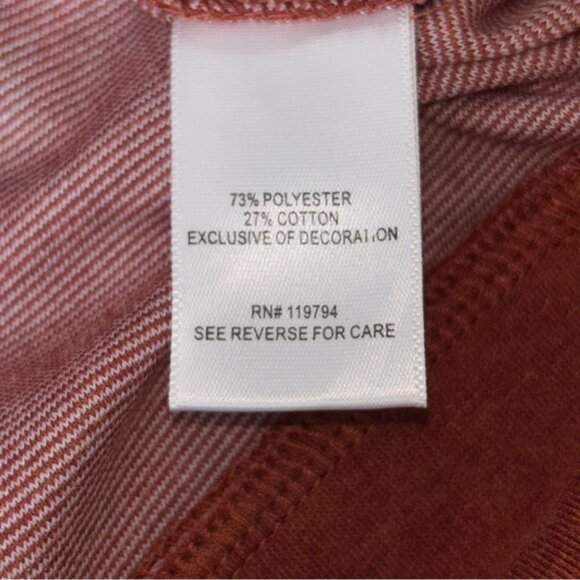 ONE WORLD Womens Large Rust Brick Red Stamped Design Jacket Zip Sweater Autumn - Picture 3 of 8